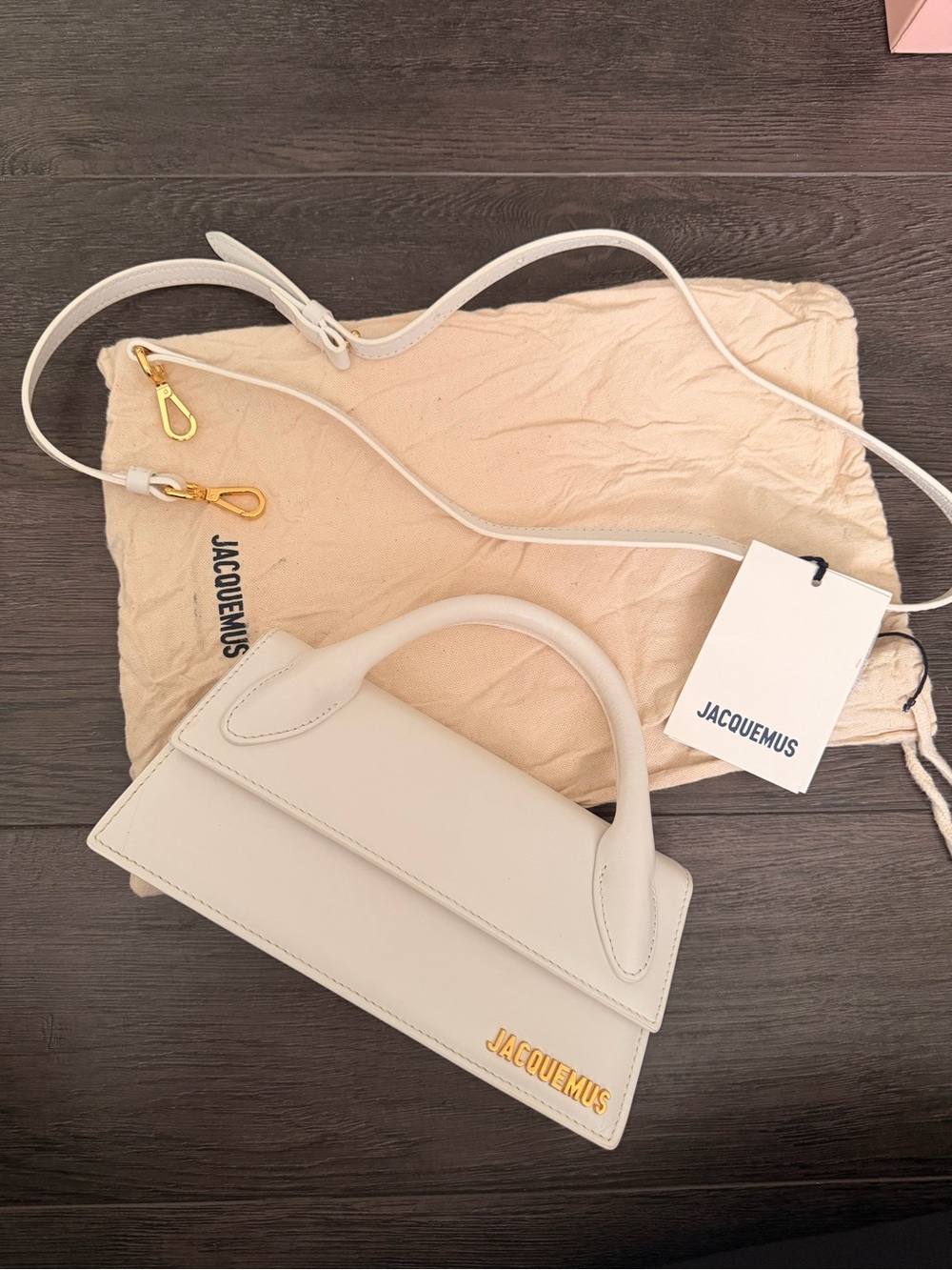 Jacquemus Cream Le Bambino Mini Top-Handle Bag with Gold Logo